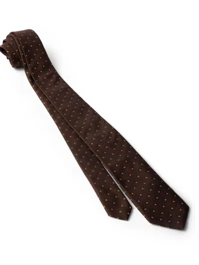 Prada Dot-pattern Silk Tie In Brown