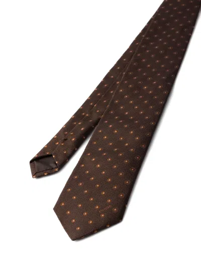 Prada Dot-pattern Silk Tie In Brown
