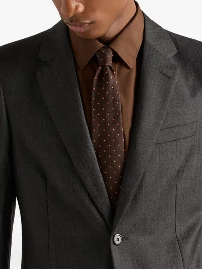 Prada Dot-pattern Silk Tie In Brown