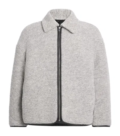 Jw Anderson Mens Light Grey Melange Contrast-trim Relaxed-fit Knitted Wool-blend Jacket In Gray