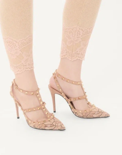 Valentino Rockstud 100 Lace And Leather Pumps In Nude