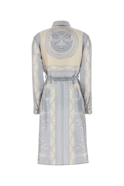 Versace Printed Silk Shirt Dress In Blue