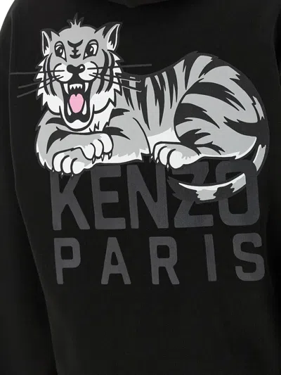 Kenzo Happy Tiger Zip Up Hoodie In Black