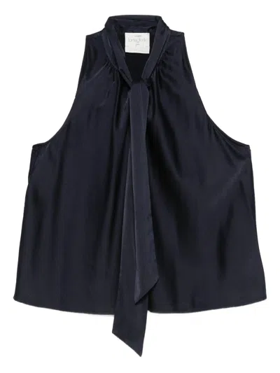 Forte Forte Heavy Stretch Silk Satin Bow Tie Top In Blue