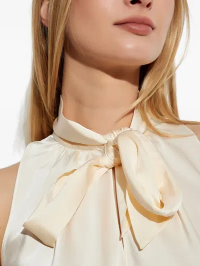 Forte Forte Heavy Stretch Silk Satin Bow Tie Top In Blue