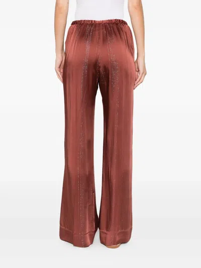 Forte Forte Silver Pinstripe Satin Regular Waist Pants In Burgundy