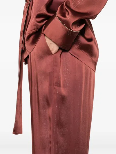 Forte Forte Silver Pinstripe Satin Regular Waist Pants In Burgundy