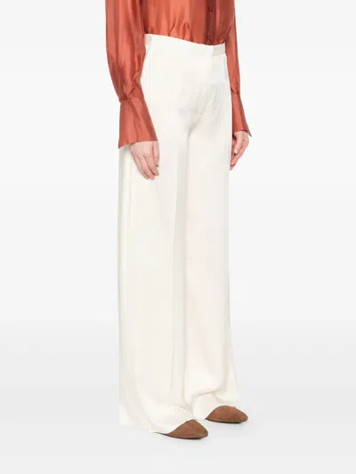 Forte Forte Shiny Anvers Satin High Waist Embroidered Pants In White