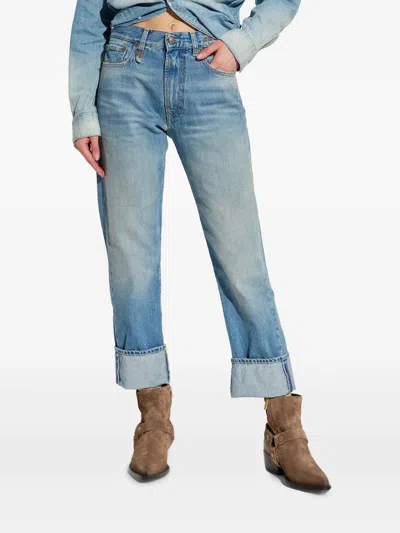 R13 Distressed-edge Straight-leg Jeans In Blue