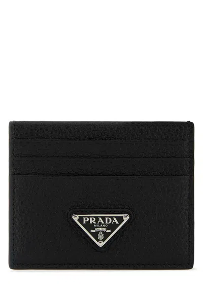Prada Triangle Logo Leather Cardholder In Black
