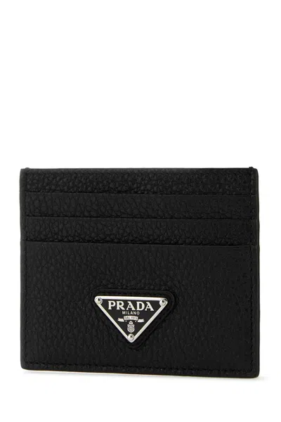 Prada Triangle Logo Leather Cardholder In Black
