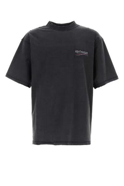 Balenciaga Men Graphite Cotton Oversize T-shirt In Gray