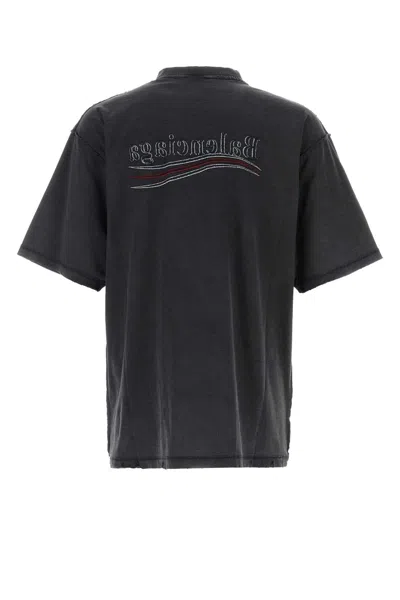 Balenciaga Men Graphite Cotton Oversize T-shirt In Gray