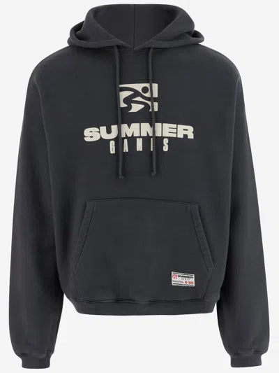 Summer Games Cotton Hoodie With Logo Hoodie Made Of Cotton Hood With Drawstring Long Sleeves Ela In Blue