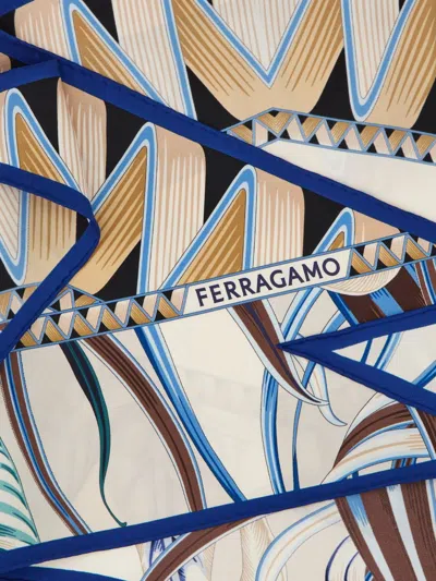 Ferragamo Printed Silk Foulard In Brown