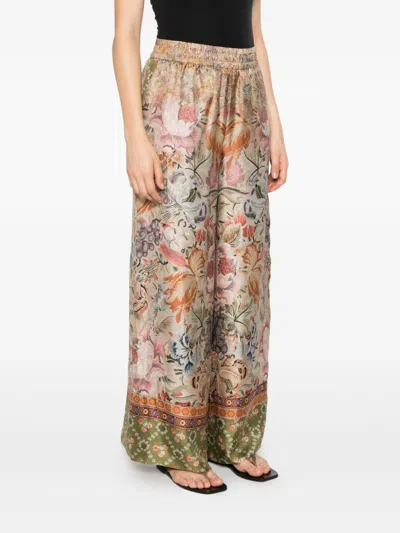 Pierre-louis Mascia Pierre Louis Mascia Printed Silk Trousers In Sand
