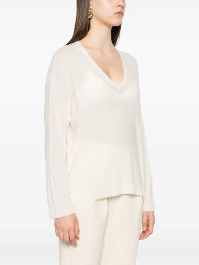 Fabiana Filippi Wool V Necked Sweater In White