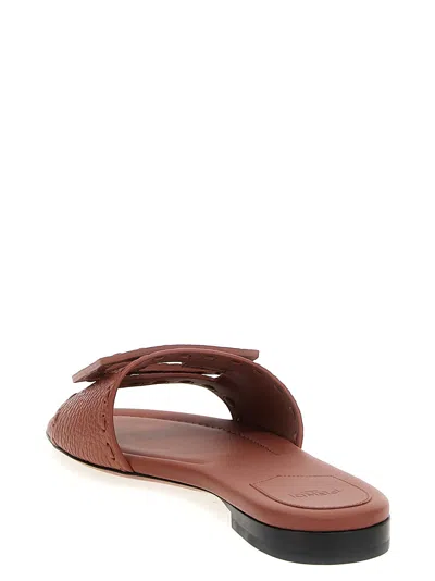 Fendi Baguette Leather Slides With Macro Selleria Topstitches In Brown