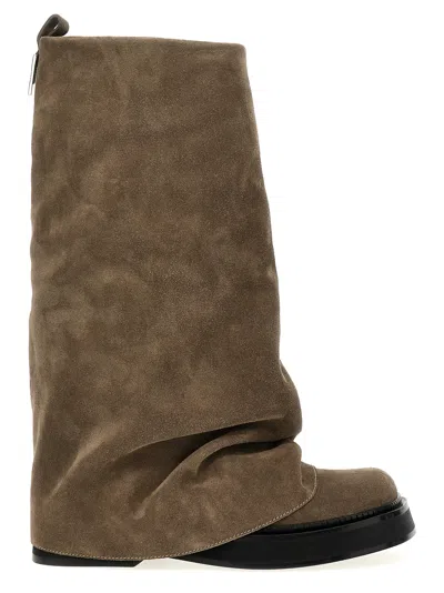 Attico Suede Robin Combat Boots In Gray