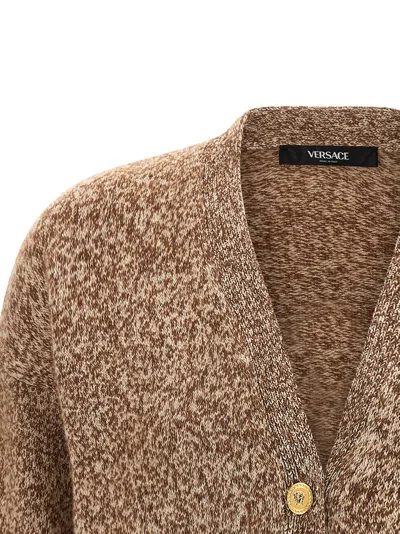 Versace Two-tone Wool Blend Cardigan In Brown