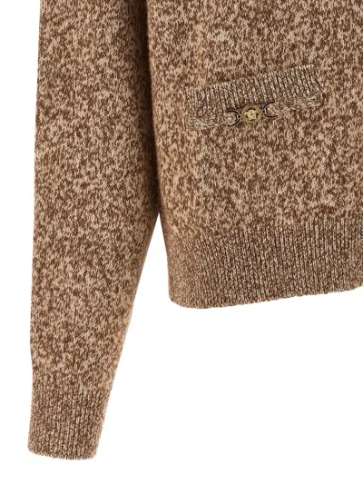 Versace Two-tone Wool Blend Cardigan In Brown