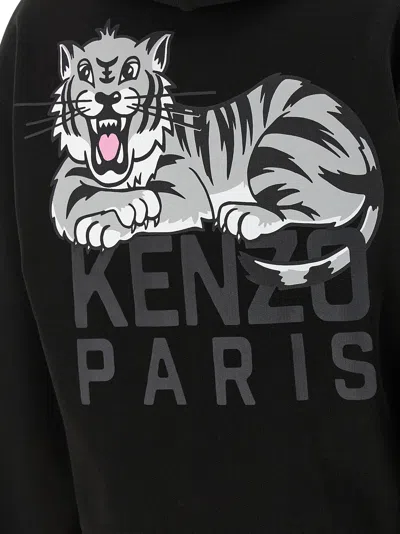 Kenzo Happy Tiger Zip Up Hoodie In Black