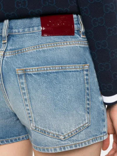 Gucci Regular Denim Shorts With Horsebit In Blue