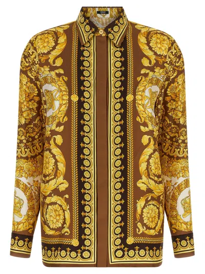 Versace Heritage Baroque Print Silk Shirt In Multi