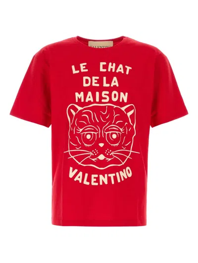 Valentino T-shirt With Chat De La Maison Print In Red
