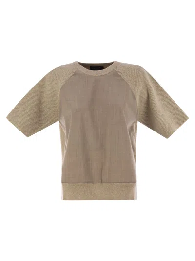 Fabiana Filippi Platinum And Lurex Short-sleeved Jersey In Sand