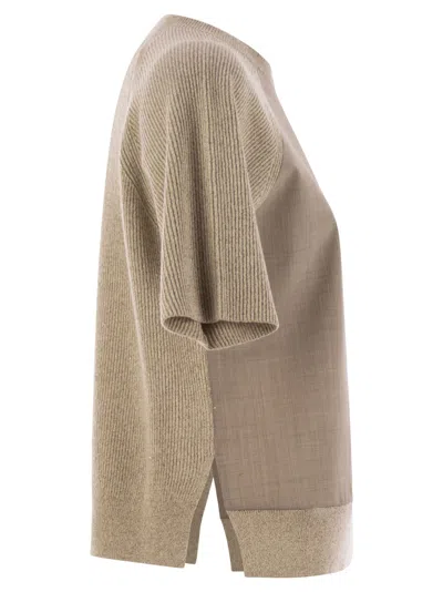 Fabiana Filippi Platinum And Lurex Short-sleeved Jersey In Sand