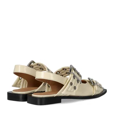 Ganni Egret Slingback Ballet Flat Shoe With Buckles In White