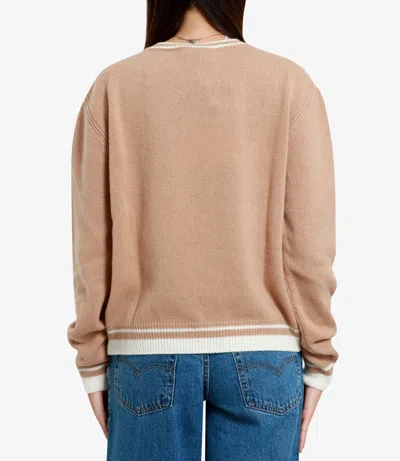 Msgm Emrboidered-logo Wool-cashmere Blend Jumper In Neutral