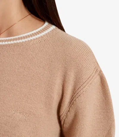 Msgm Emrboidered-logo Wool-cashmere Blend Jumper In Neutral