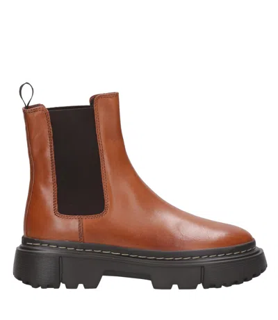 Hogan Boots Leather Brown In Brown