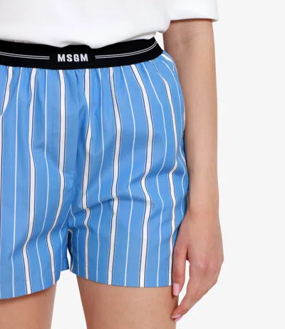 Msgm Cotton Poplin Shorts In Blue