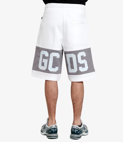 Gcds Cotton Jersey Bermuda Shorts With Logo Print In White