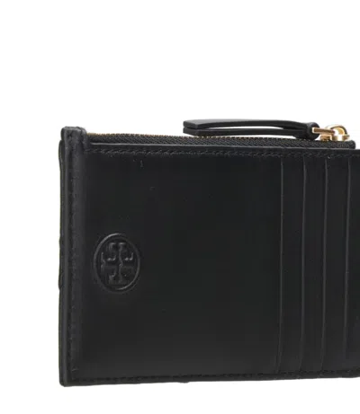 Tory Burch Fleming Quilted Leather Zip Card Case In Black
