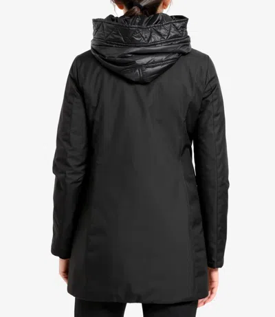 Fay Hooded Black Jacket With Quilted Detailing And Toggle Closure In Black