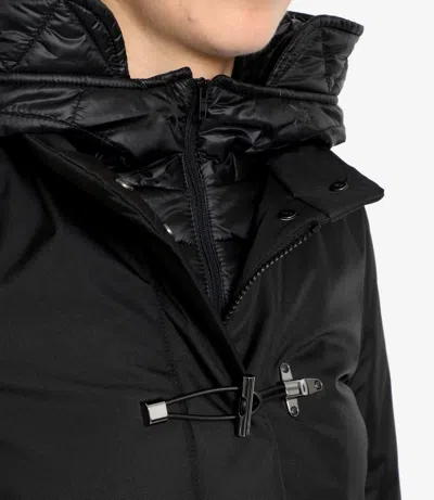 Fay Hooded Black Jacket With Quilted Detailing And Toggle Closure In Black