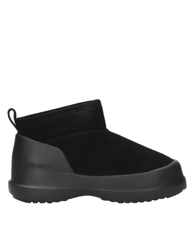 Moon Boot Mezzaluna Suede Ankle Boots Pull Tab In Black