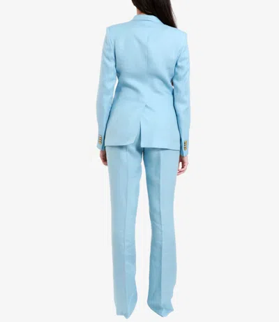 Tagliatore Double-breasted Linen Pant Suit In Blue
