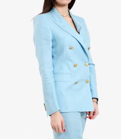 Tagliatore Double-breasted Linen Pant Suit In Blue