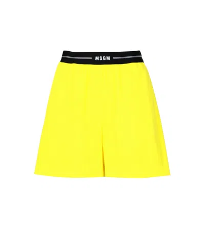 Msgm Logo Logo Shorts In Yellow