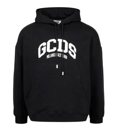 Gcds Cotton Hooded Sweatshirt Kangaroo Pocket In Black