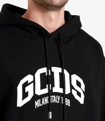 Gcds Cotton Hooded Sweatshirt Kangaroo Pocket In Black