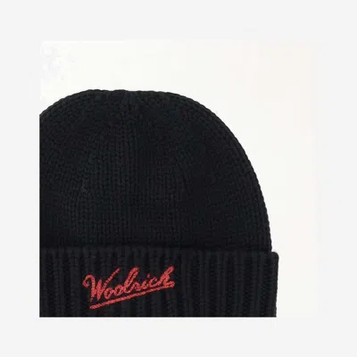 Woolrich Wool Beanie With Logo In Black