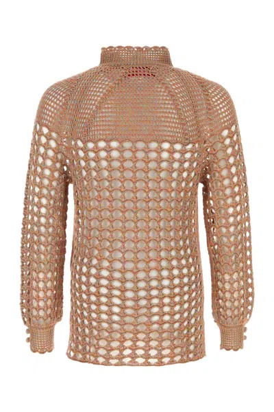 Valentino Garavani Multicolor Crochet Sweater In Brown