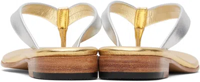 Martiniano Silver & Gold Leather Flip-flops In Multi