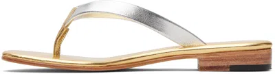 Martiniano Silver & Gold Leather Flip-flops In Multi